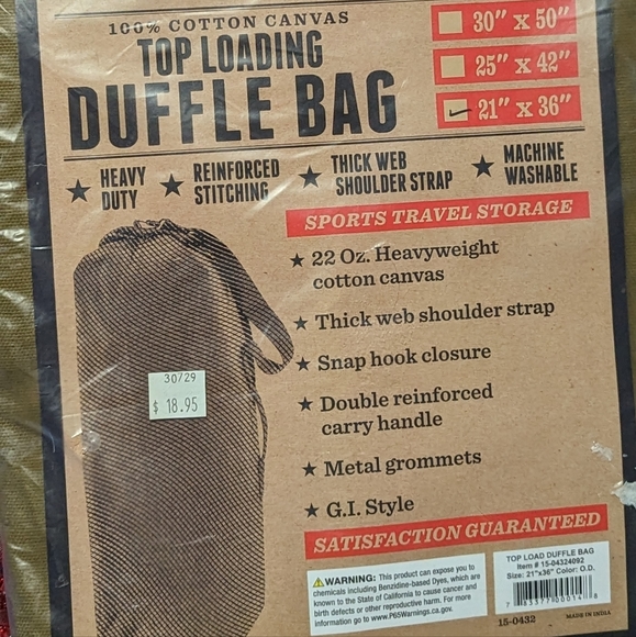MILSPEC Bags Duffel Milspec Top Loading Bag Top Loading Duffel Bag